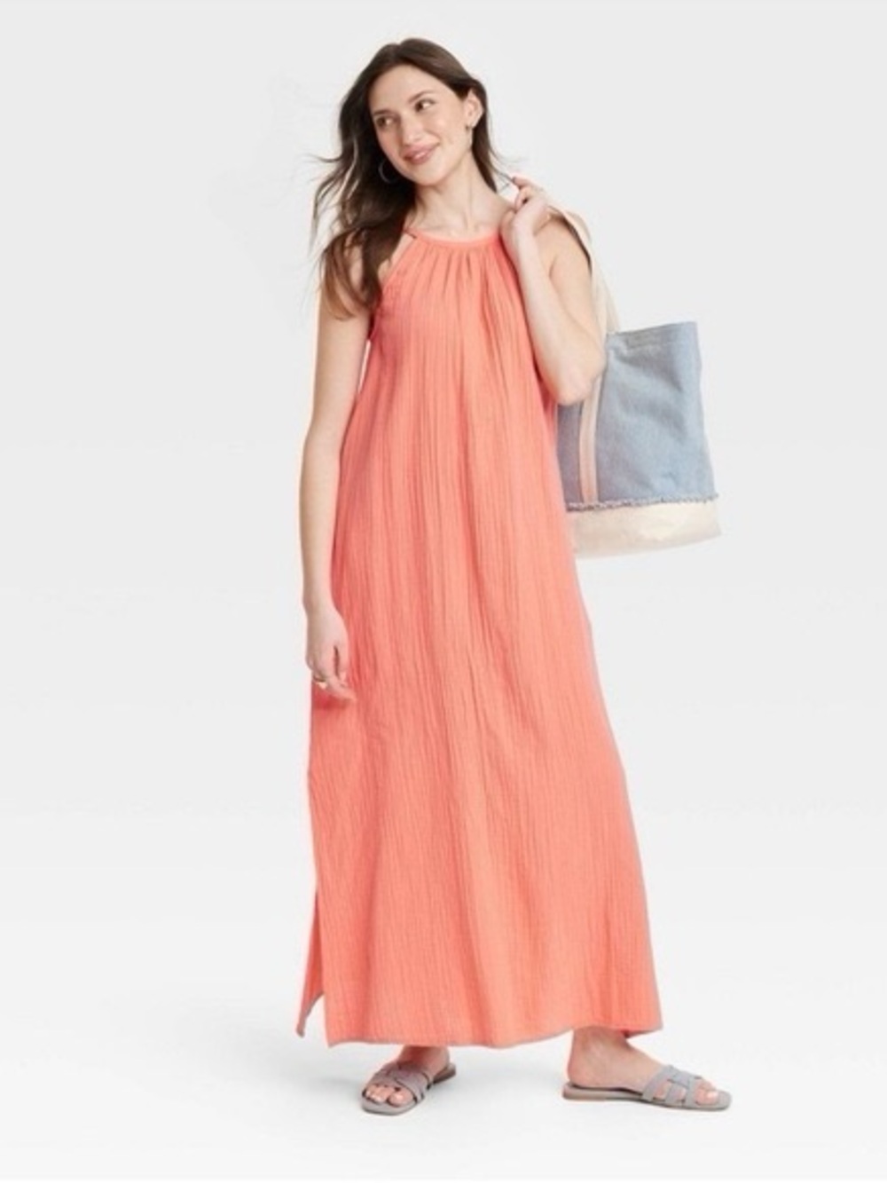 Universal Thread Women’s Coral Gauze Sleeveless Maxi Dress M NWT